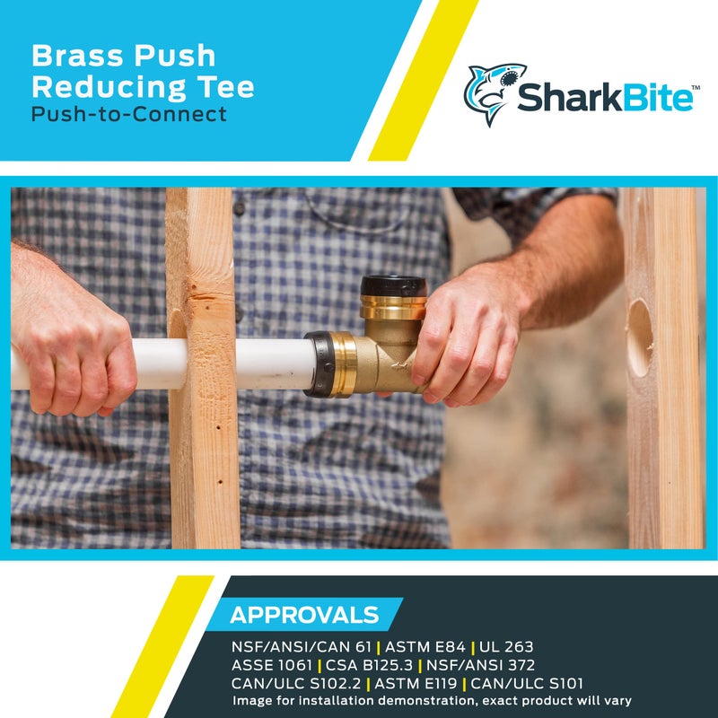SharkBite 1-1/4 Inch x 1-1/4 Inch x 1 Inch Reducing Tee, Push to Connect Brass Plumbing Fitting, PEX Pipe, Copper, CPVC, PE-RT, HDPE, UXL08353528 - Image 5